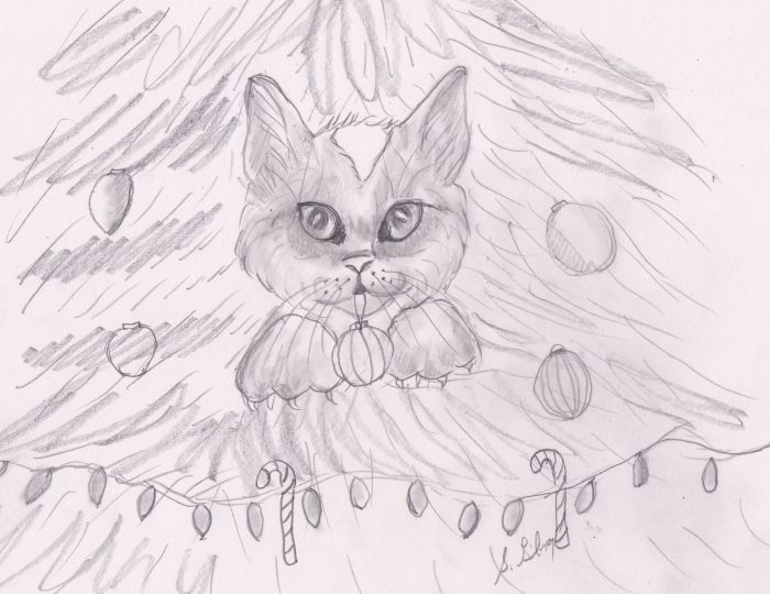 Christmas tree kitty by Sally Gilroy
